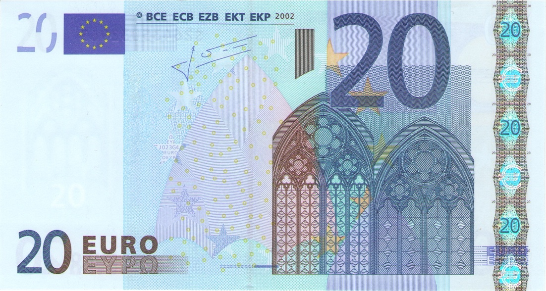 Front of European Union p10s: 20 Euro from 2002