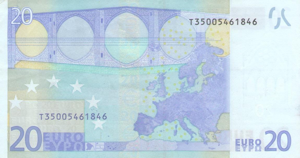 Back of European Union p10t: 20 Euro from 2002