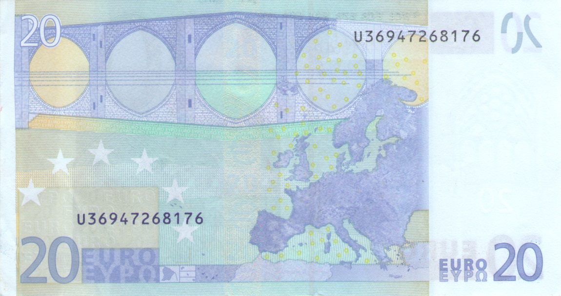 Back of European Union p16u: 20 Euro from 2002