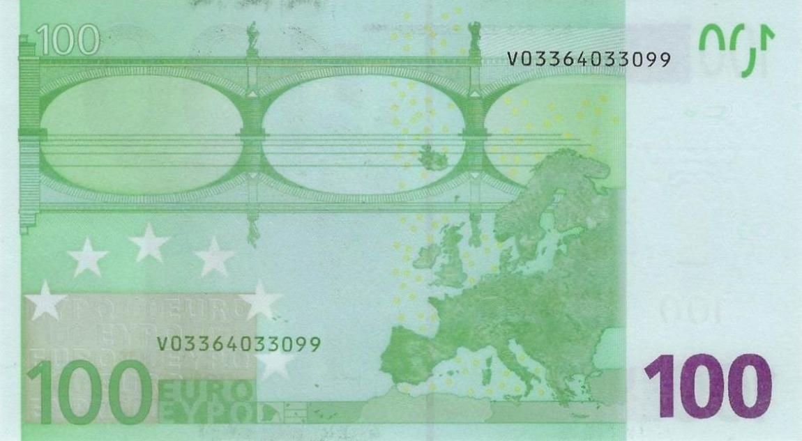 Back of European Union p18v: 100 Euro from 2002