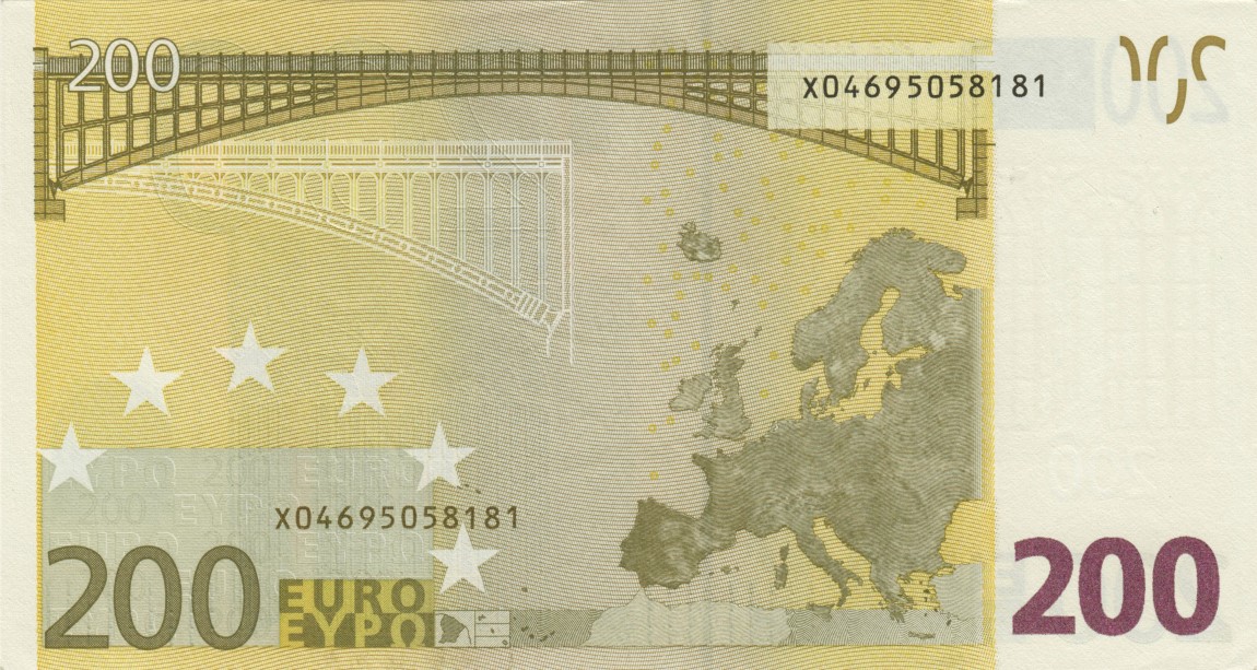 Back of European Union p19x: 200 Euro from 2002