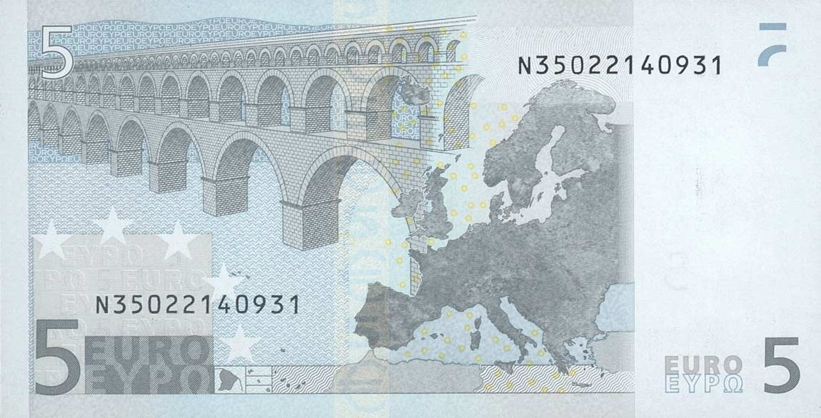 Back of European Union p1n: 5 Euro from 2002