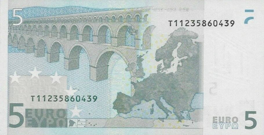 Back of European Union p1t: 5 Euro from 2002