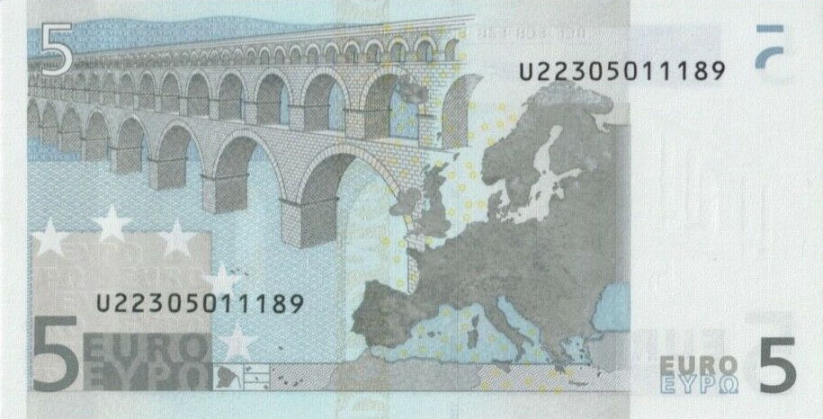 Back of European Union p1u: 5 Euro from 2002