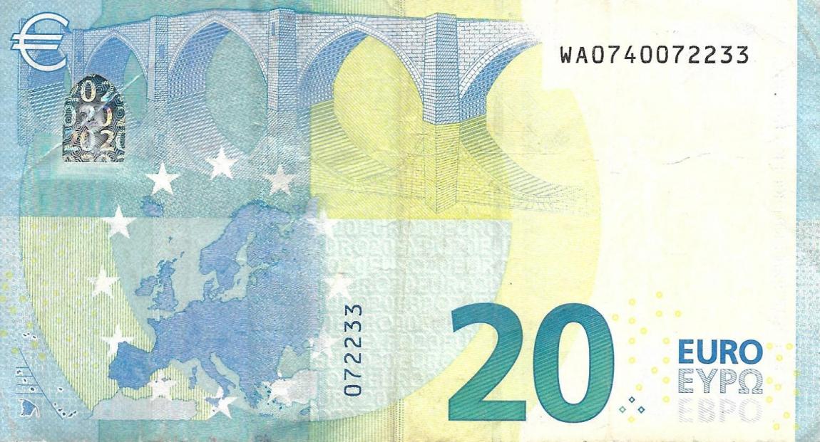 Back of European Union p22w: 20 Euro from 2015