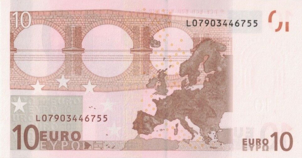 Back of European Union p2l: 10 Euro from 2002