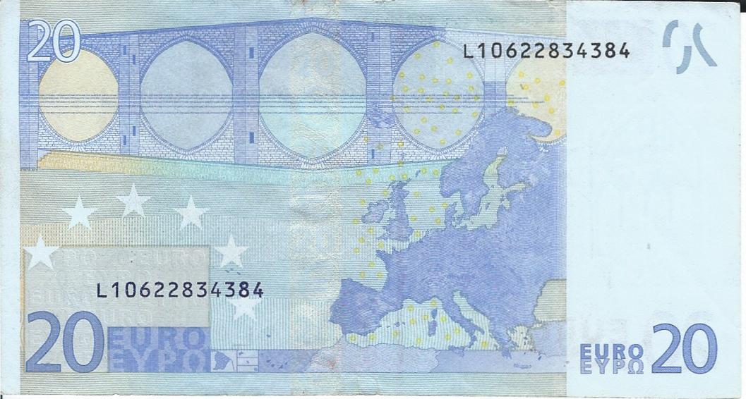 Back of European Union p3l: 20 Euro from 2002