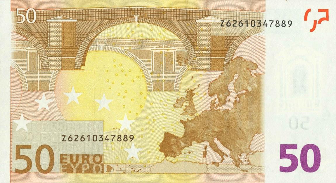 Back of European Union p4z: 50 Euro from 2002