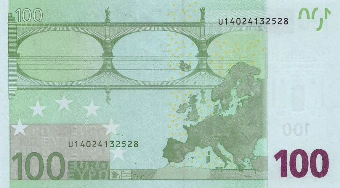 Back of European Union p5u: 100 Euro from 2002