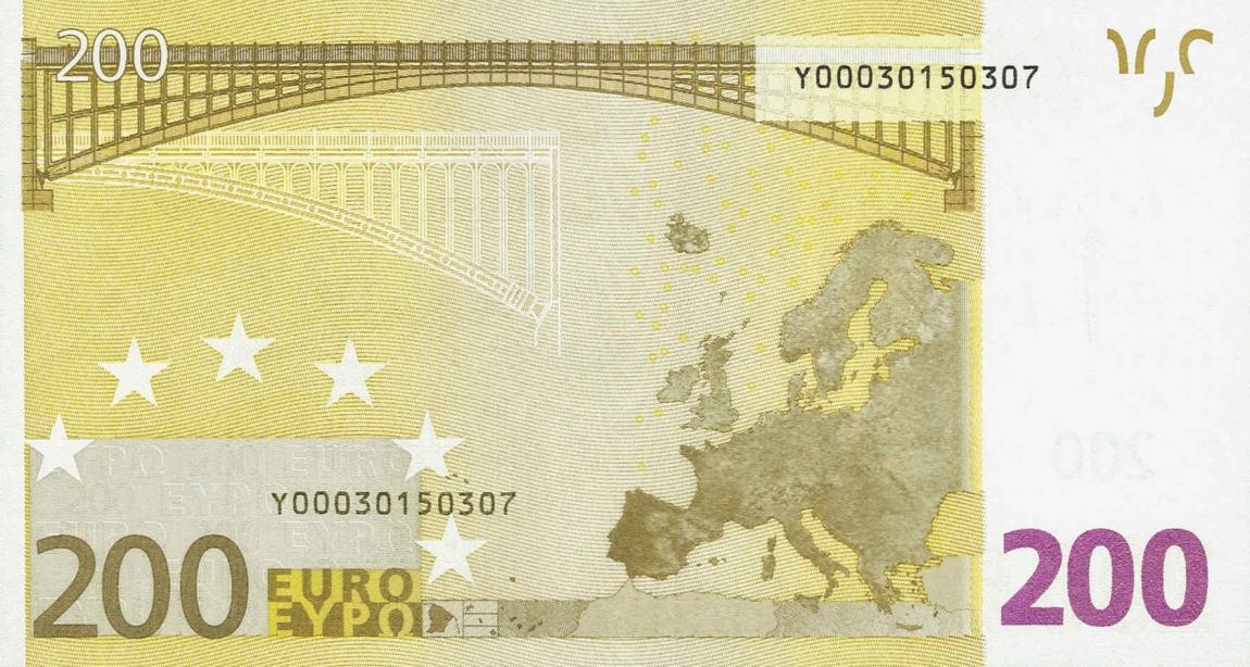 Back of European Union p6y: 200 Euro from 2002