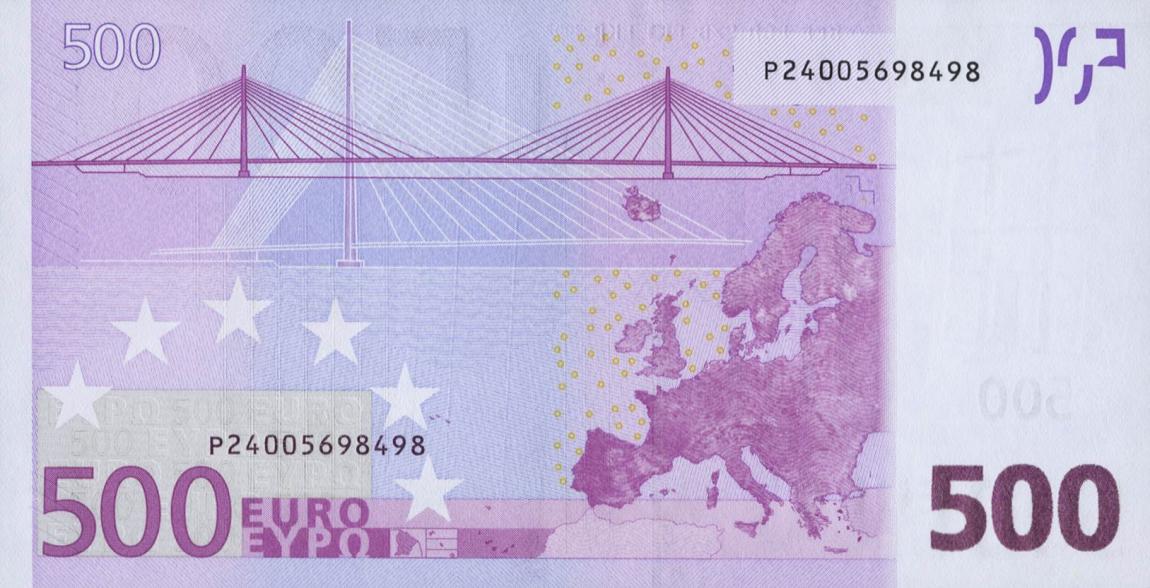 Back of European Union p7p: 500 Euro from 2002