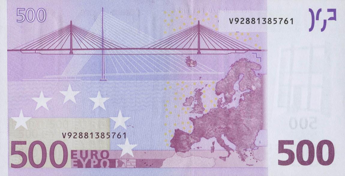 Back of European Union p7v: 500 Euro from 2002