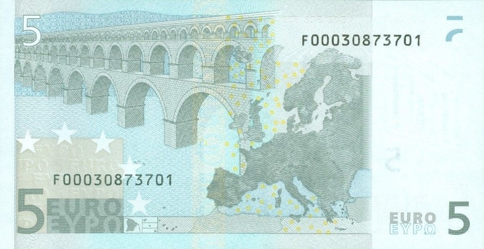 Back of European Union p8f: 5 Euro from 2002