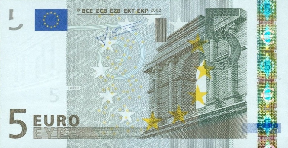 Front of European Union p8f: 5 Euro from 2002