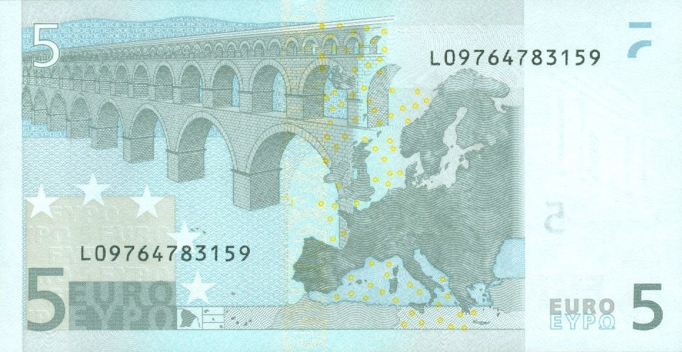 Back of European Union p8l: 5 Euro from 2002