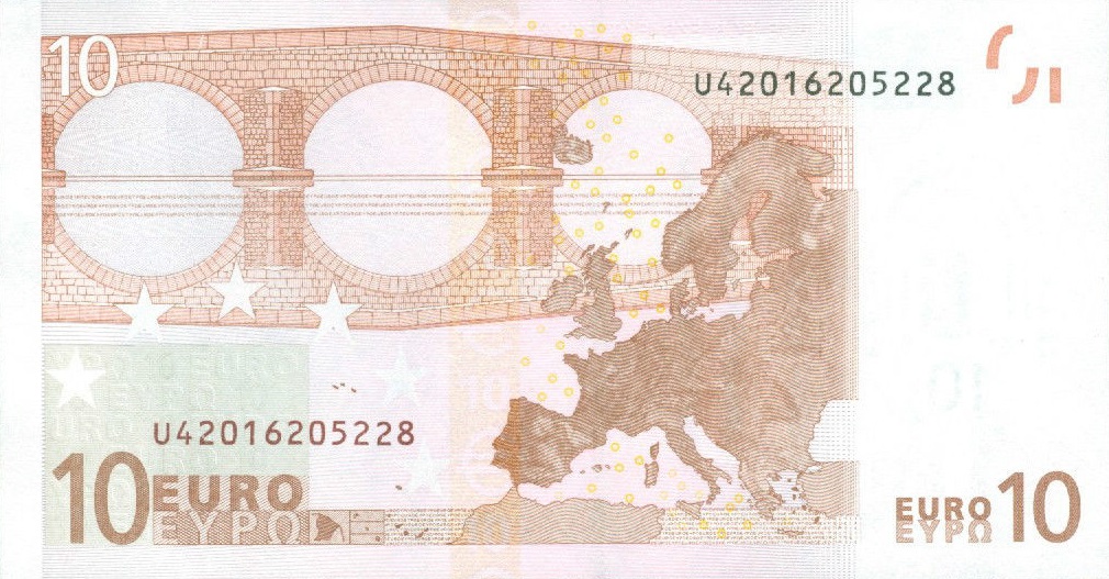 Back of European Union p9u: 10 Euro from 2002