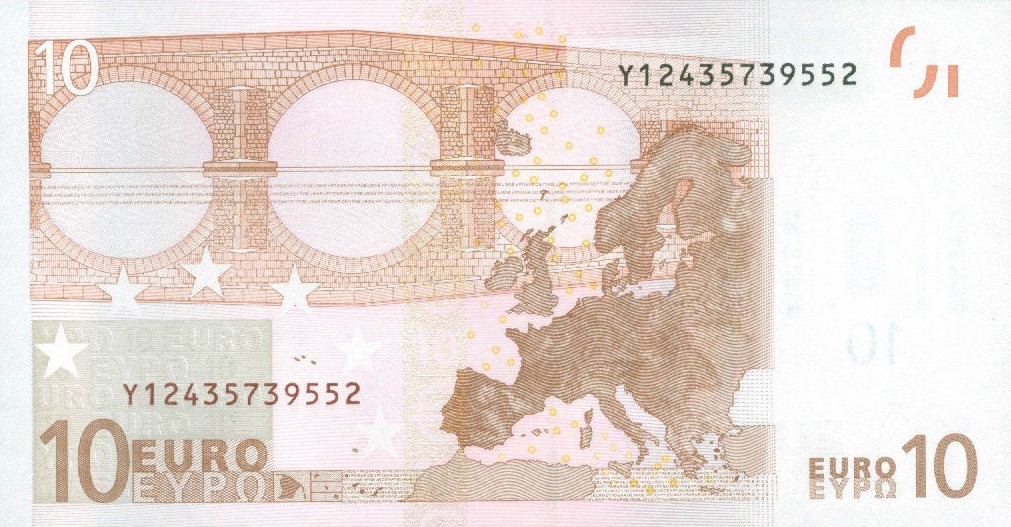 Back of European Union p9y: 10 Euro from 2002