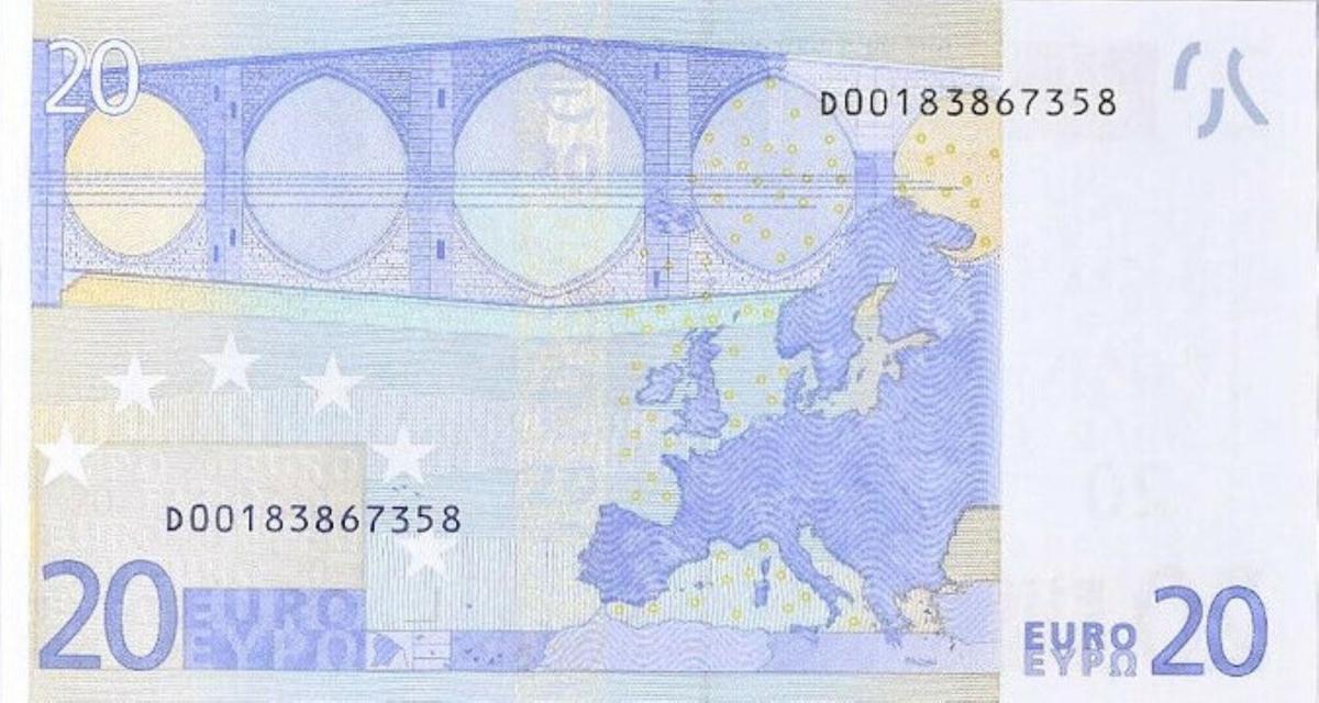 Back of European Union p16d: 20 Euro from 2002