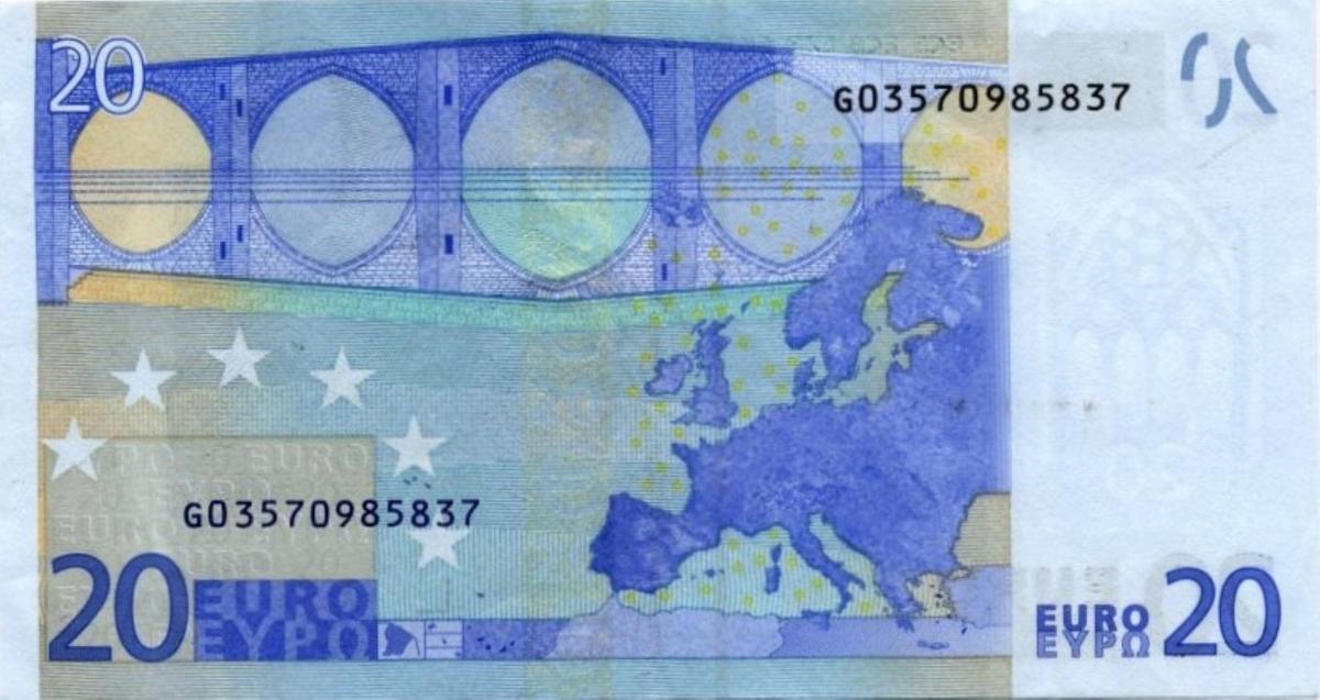 Back of European Union p16g: 20 Euro from 2002