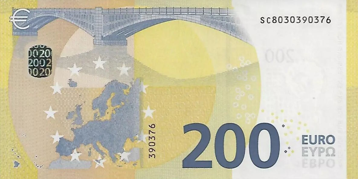 Back of European Union p25s: 200 Euro from 2019