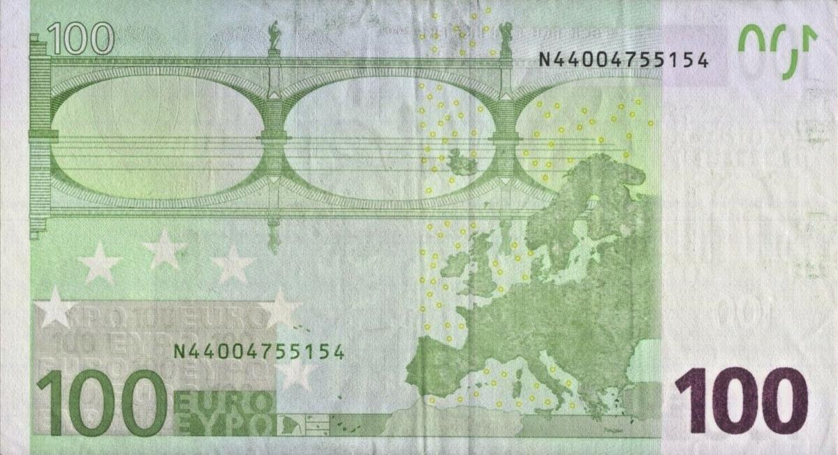 Back of European Union p5n: 100 Euro from 2002