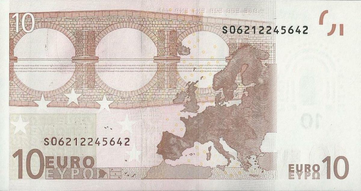 Back of European Union p9s: 10 Euro from 2002