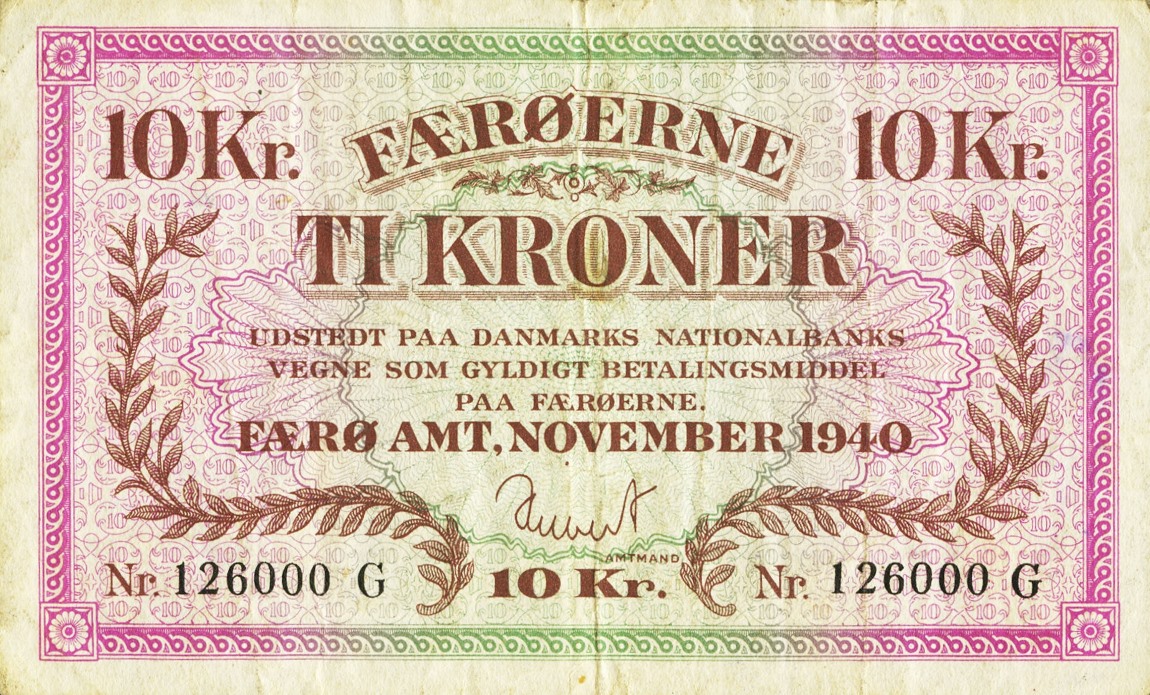 Front of Faeroe Islands p11b: 10 Kronur from 1940