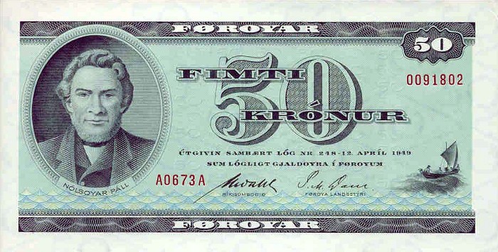Front of Faeroe Islands p16a: 50 Kronur from 1949