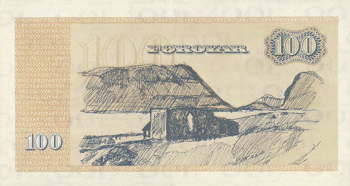 Back of Faeroe Islands p17r4: 100 Kronur from 1972