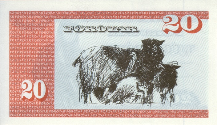 Back of Faeroe Islands p19b: 20 Kronur from 1988