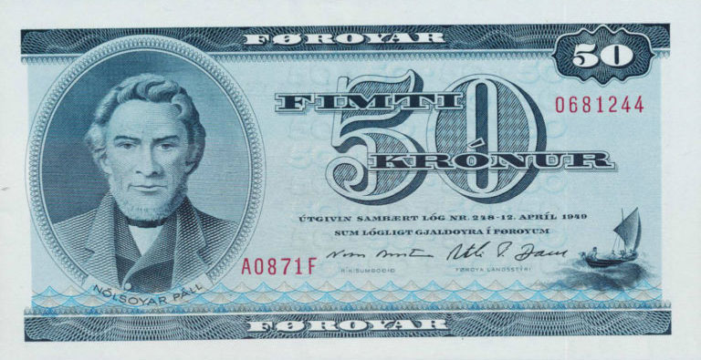 Front of Faeroe Islands p20c: 50 Kronur from 1987