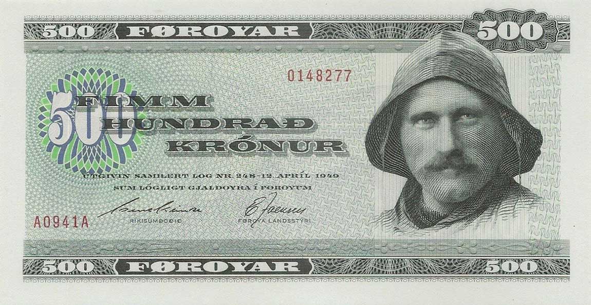 Front of Faeroe Islands p22b: 500 Kronur from 1994