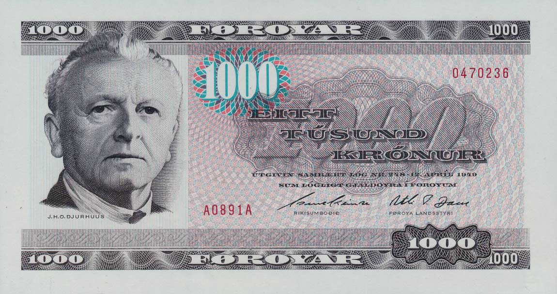 Front of Faeroe Islands p23d: 1000 Kronur from 1989