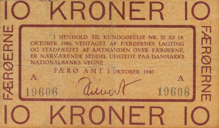 Front of Faeroe Islands p7: 10 Kronur from 1940