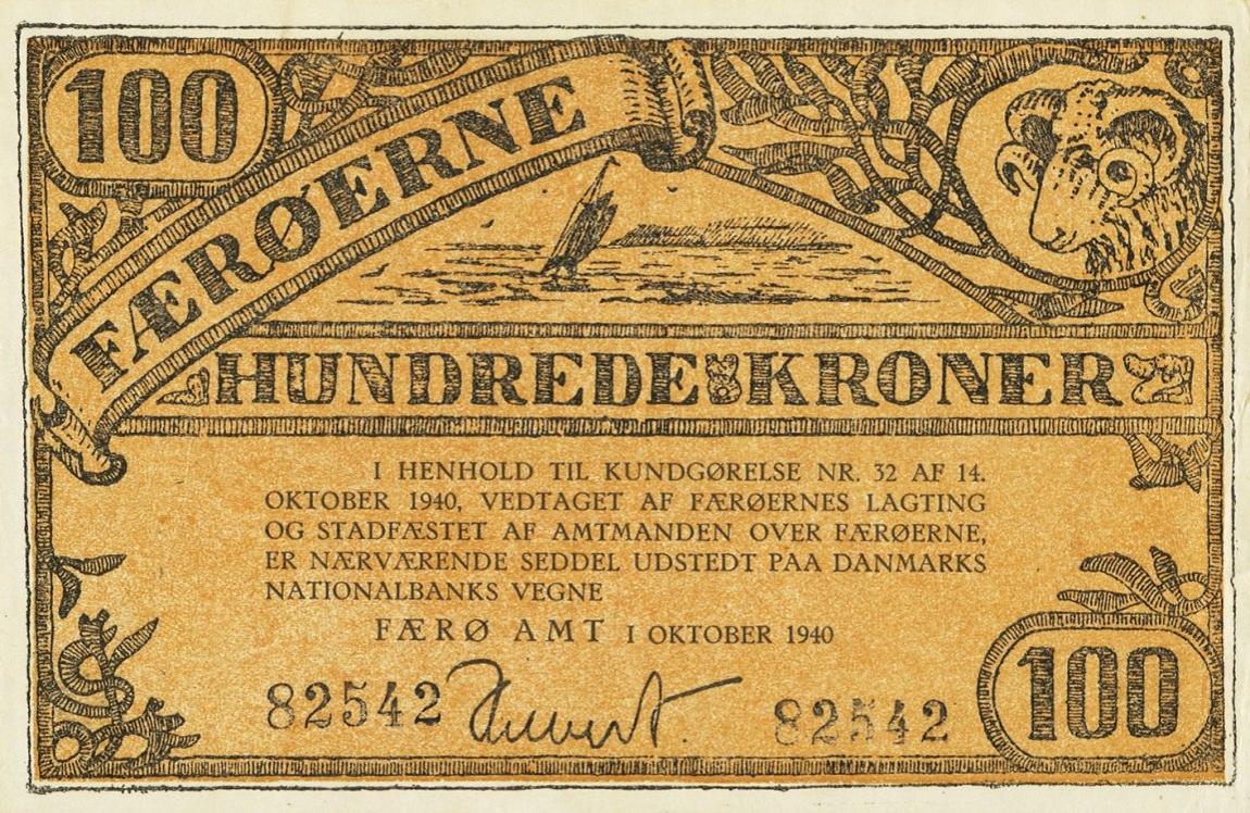 Front of Faeroe Islands p8: 100 Kronur from 1940