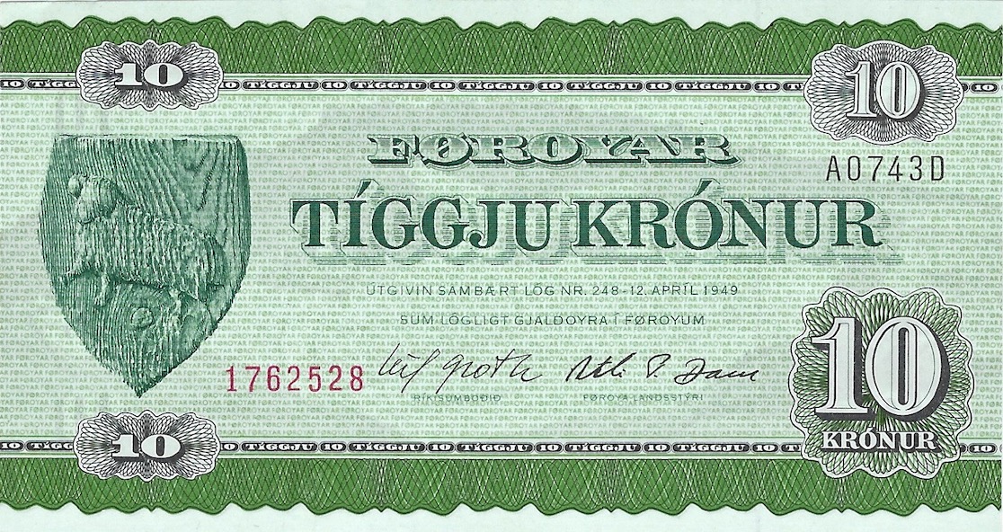 Front of Faeroe Islands p18a: 10 Kronur from 1949