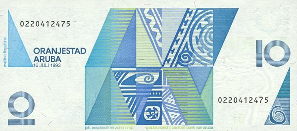 Back of Aruba p11: 10 Florin from 1993