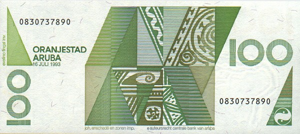 Back of Aruba p14: 100 Florin from 1993