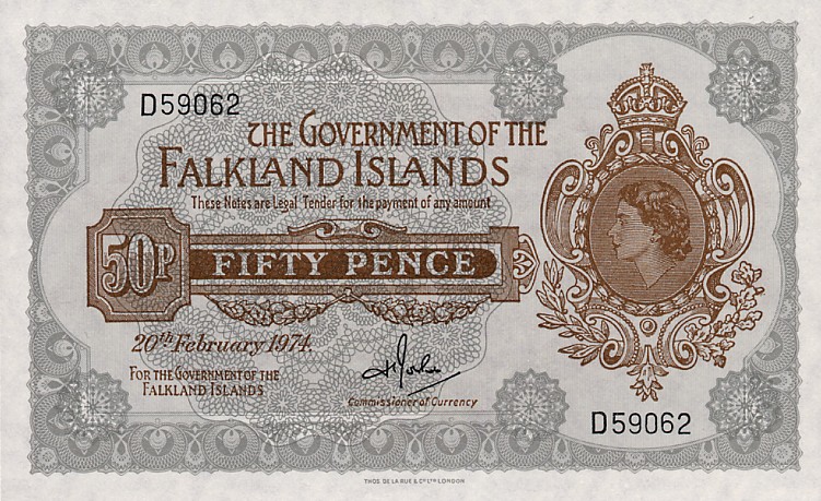 Front of Falkland Islands p10b: 50 Pence from 1974