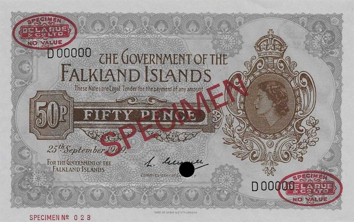 Front of Falkland Islands p10s: 50 Pence from 1969