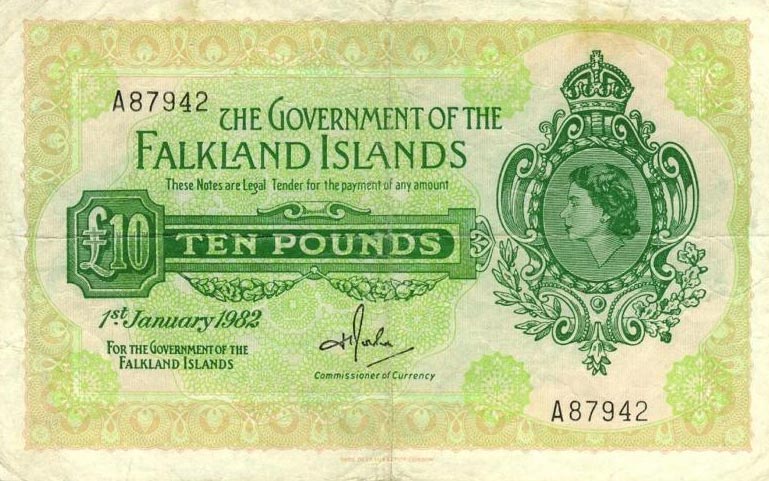 Front of Falkland Islands p11b: 10 Pounds from 1982