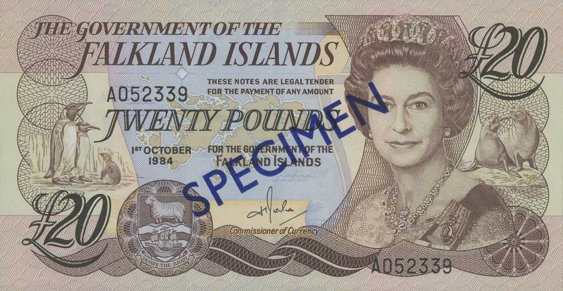 Front of Falkland Islands p15s: 20 Pounds from 1984