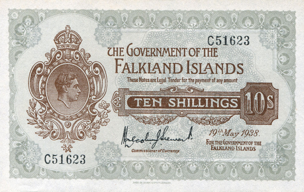 Front of Falkland Islands p4: 10 Shillings from 1938