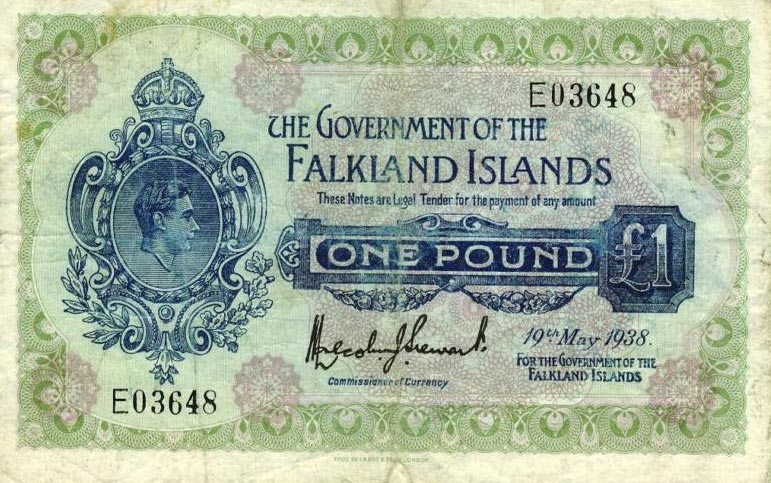 Front of Falkland Islands p5a: 1 Pound from 1938
