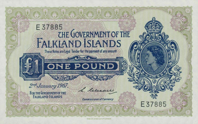 Front of Falkland Islands p8a: 1 Pound from 1967