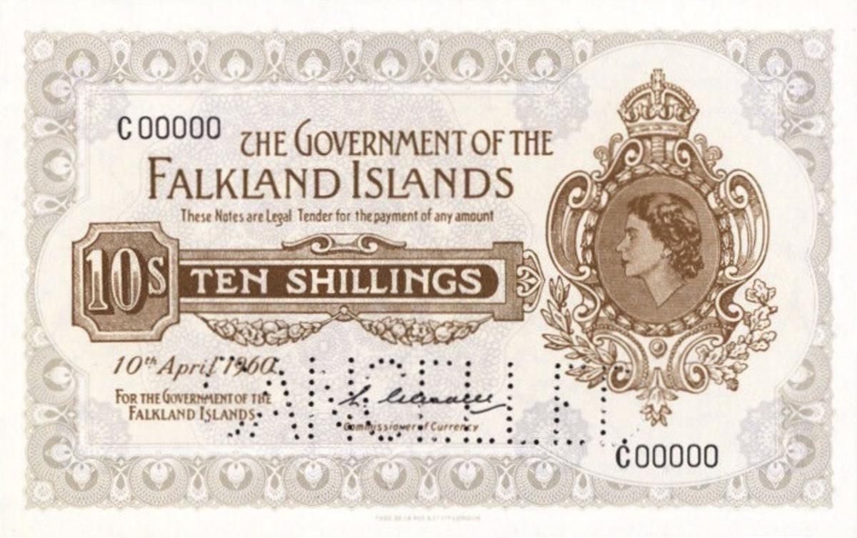 Front of Falkland Islands p7s: 10 Shillings from 1960