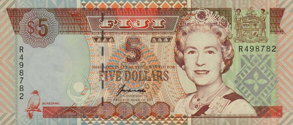 Front of Fiji p101a: 5 Dollars from 1998