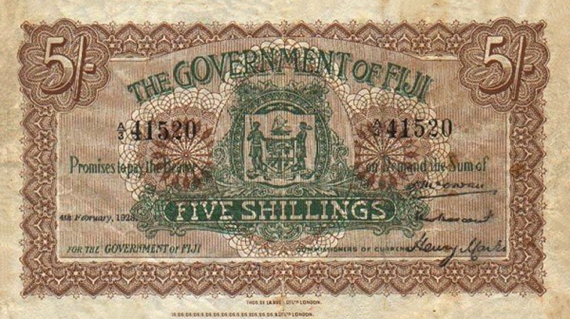 Front of Fiji p25i: 5 Shillings from 1928