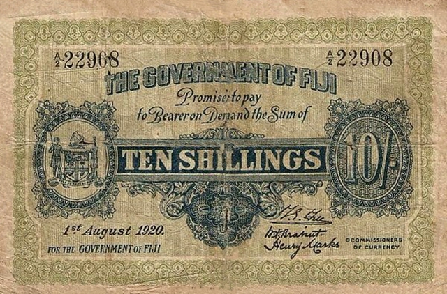 Front of Fiji p26c: 10 Shillings from 1920