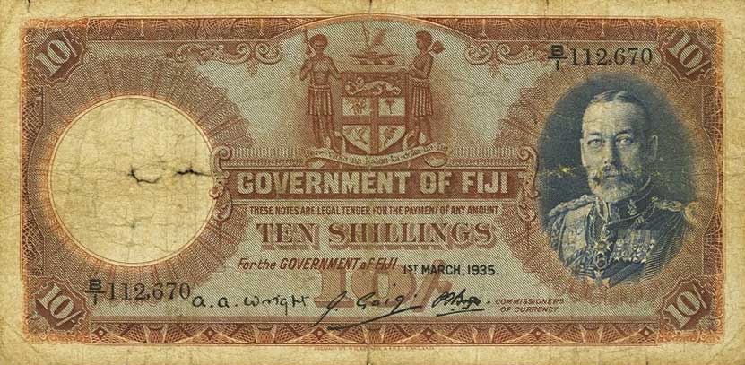 Front of Fiji p32c: 10 Shillings from 1935